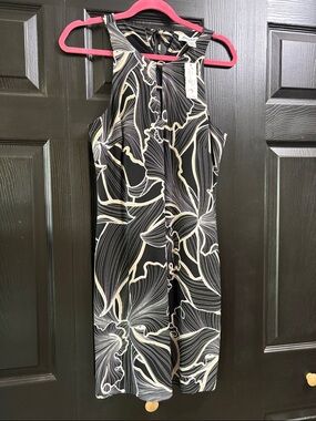 Tommy Bahama Black Floral-Print Mini Dress with Cream Accents